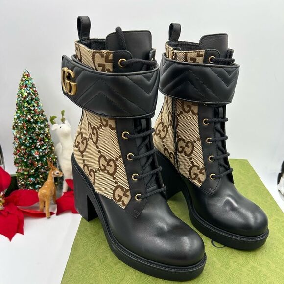 Women’s Gucci GG Marmont jumbo GG combat boots size 40 made in Italy - Picture 1 of 13